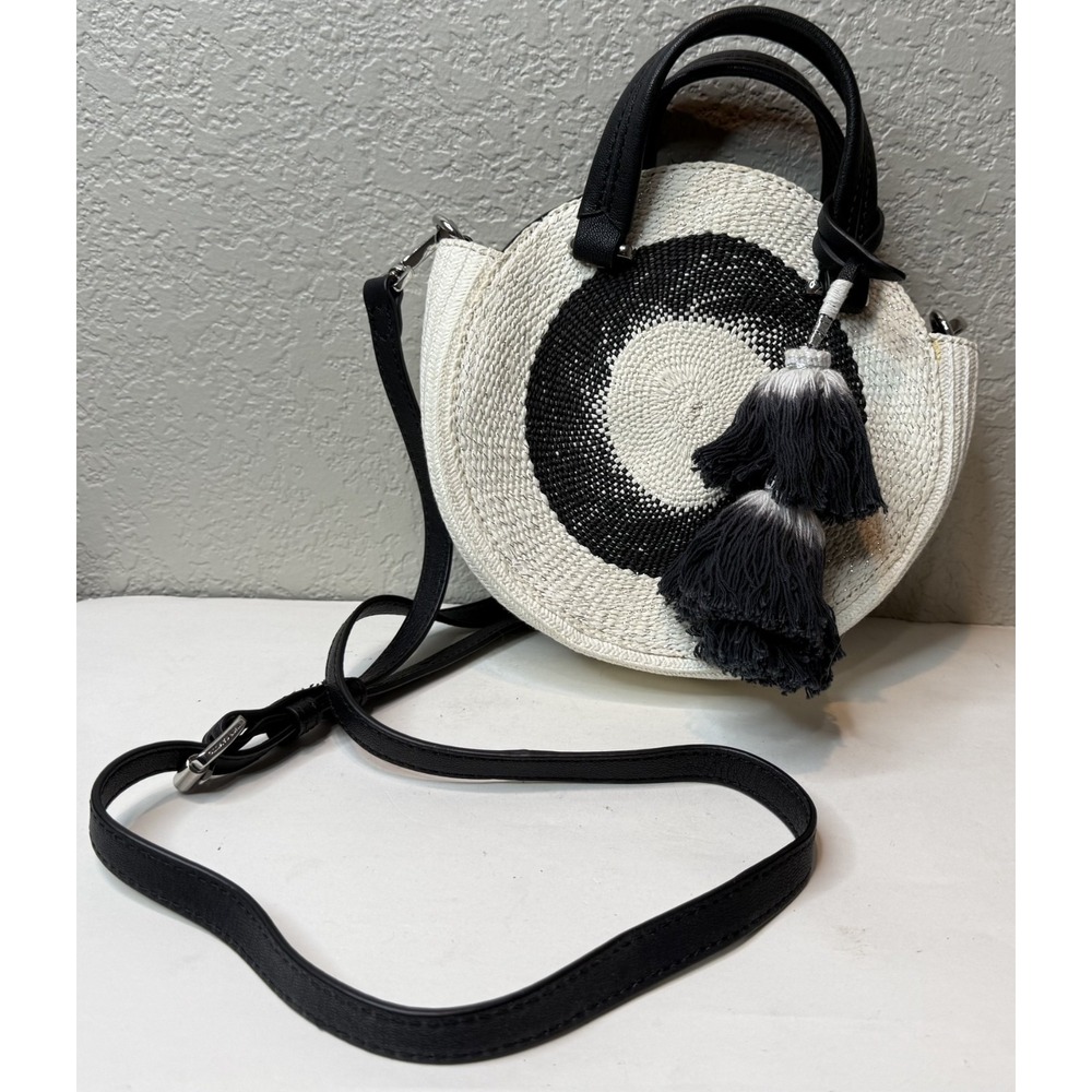 Vince Camuto Bohemian Fabric Black Leather Trim Handbag Crossbody Bag Tote Purse